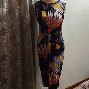 Apt.‎ 9, size S orange lavender yellow black geometric pullover spandex dress